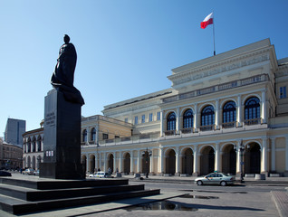 Rathaus mit Słowacki-Denkmal , Warschau, Polen - obrazy, fototapety, plakaty