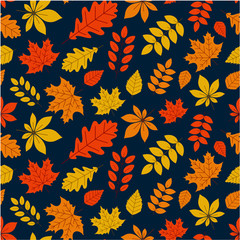 Naklejka na ściany i meble Autumn background with golden leaves. Seamless pattern.
