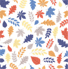 Fototapeta na wymiar White autumn background with color leaves. Seamless pattern.
