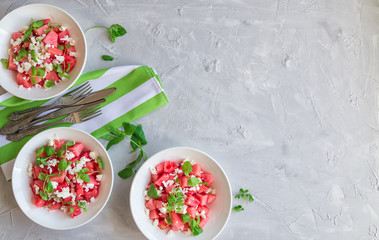 Salad with watermelon, feta cheese and mint