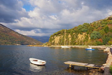 Fototapeta na wymiar Beautiful autumn Mediterranean landscape. Montenegro, Bay of Kotor, Adriatic Sea