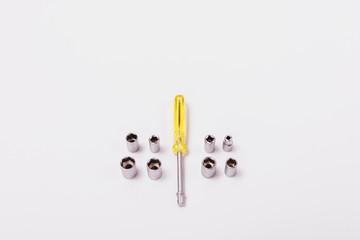 Screwdriver and various attachments for a wrench