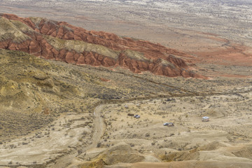 Dry stream bed at red and white Aktau Mountains, Altyn Emel National Park, Kazakhstan