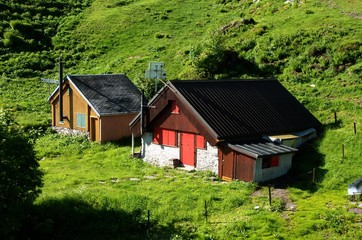 Alpine accommodation on the upper slopes of the Pizol, over the Swiss Rhine valley at Mels/Wangs