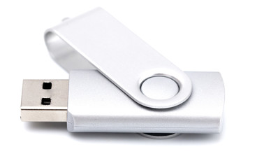 Silver Swivel UBS Drive on a White Background
