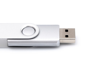 Silver Swivel UBS Drive on a White Background