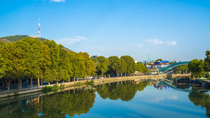 The pedestrian Bridge of Peace over the Kura River in Tbilisi, Georgia © k_samurkas