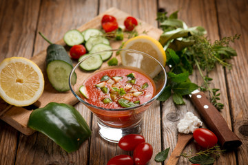tomato gazpacho with ingredients