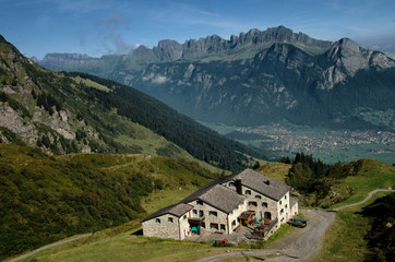 Fototapeta na wymiar Gaffia mountain guest house on the Pizol, Swiss Alps above Sargans in the Rhine Valley