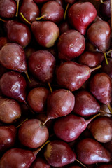 Fresh red pears, top view.