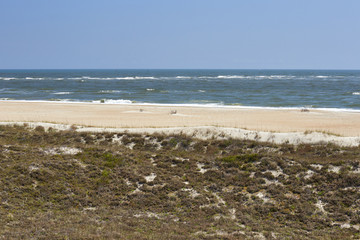 View of the beach at Fort Macon State Park, located along the Crystal Coast of North Carolina