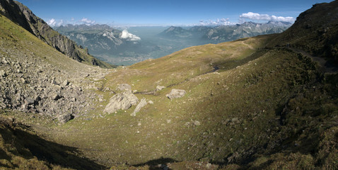View across the Swiss Rhine valley from thr Pizol, Alps over Sargans