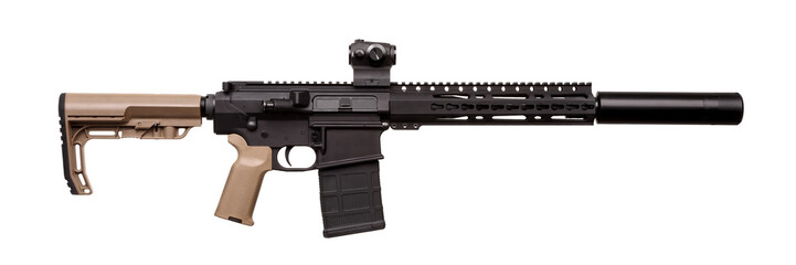 Modern rifle with an optical sight isolated on white