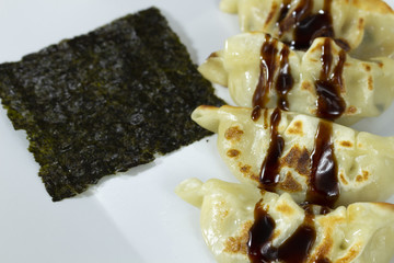 Guioza with stuffing of beef, beef or pork or vegetables. Asian cuisine dish