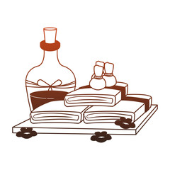 Spa oil and towels red lines