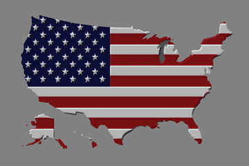 United States country vector with the american flag - grey background