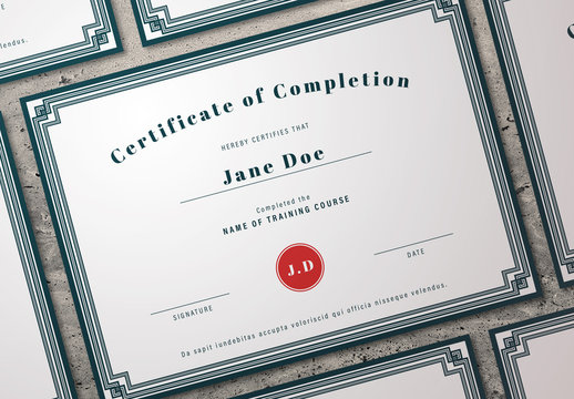 Certificate of Completion Layout