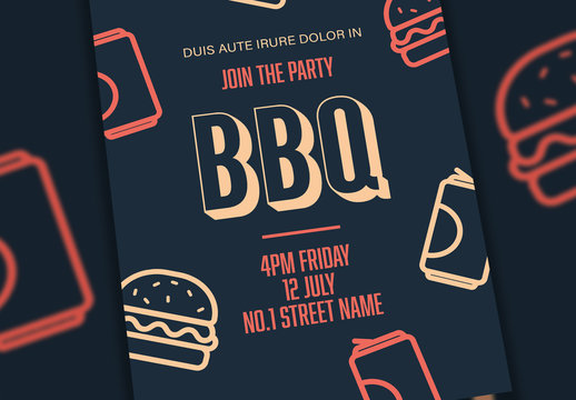 Event Flyer Layout with Barbeque Illustrations