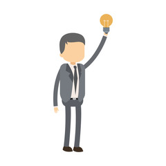 Businessman holding bulb light