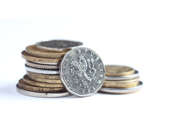 Coins on white background.