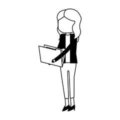 Businesswoman with folder in black and white