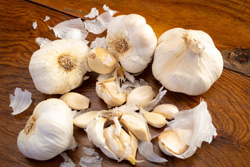 Garlic on Wooden Background