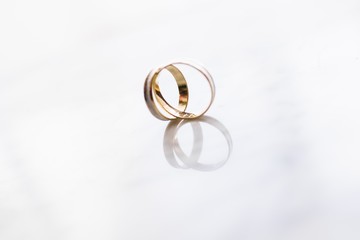 Wedding rings isolated and with space for text.