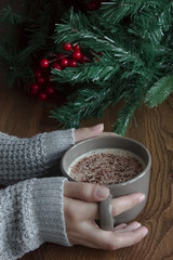 A woman with cup of coffee, coffee mood, winter