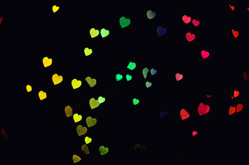 Colorful bokeh lights heart decoration love background