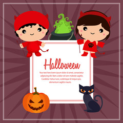 halloween cute devil kids costume square text