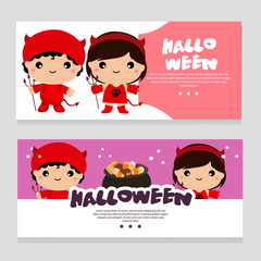 cute halloween theme banner devil costume kids