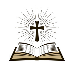 Bible, Scripture logo or label. Faith, creed, worship symbol. Vector illustration