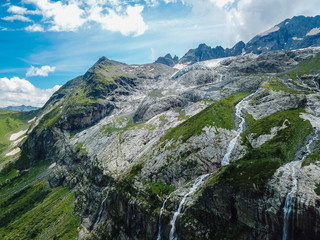 Aerial view from the drone. Sofia waterfalls, Lower Arkhyz, Karachay Cherkess Republic.