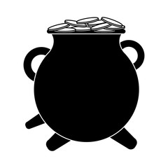 Irish pot with coins in black and white
