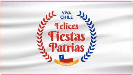 Chile Independence Day 18 September Celebration Card. Red and Blue flag stripe with star celebration Felices Fiestas Patrias, Spanish for Happy National Holidays
