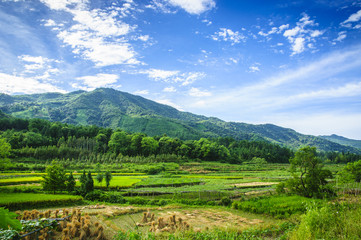 Fototapeta na wymiar Countryside and mountains scenery in autumn