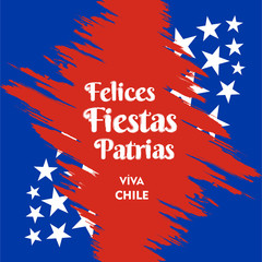 Chile Independence Day 18 September Celebration Card. Red and Blue flag stripe with star celebration Felices Fiestas Patrias, Spanish for Happy National Holidays