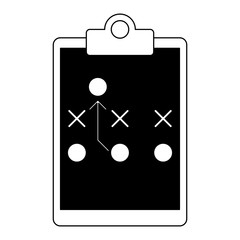 Football strategy on clipboard in black and white