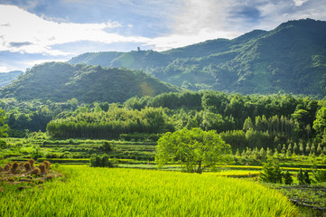 Countryside and mountains scenery in autumn