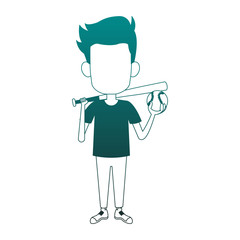 Boy with baseball bat and ball blue lines