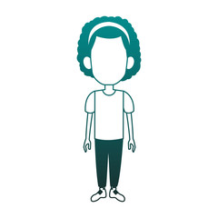 Girl faceless cartoon blue lines