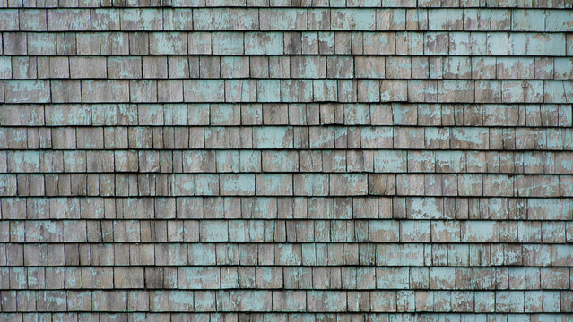 Wood Shingles with Peeling Teal Paint