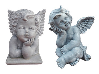 Cupid sculpture on white background.