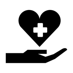 Fototapeta premium hand with medical heart and cross symbol silhouette