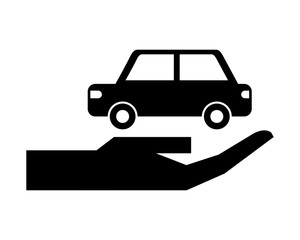 hand with car sedan silhouette isolated icon