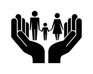 parents with son silhouette in hands isolated icon