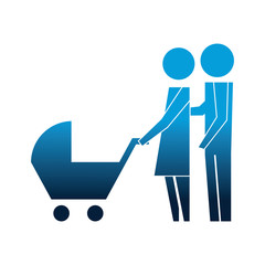 family couple with baby cart silhouette avatars