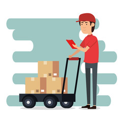 delivery worker with cart boxes character