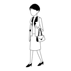 Businesswoman with bag in black and white