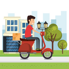 delivery worker with motorcycle character
